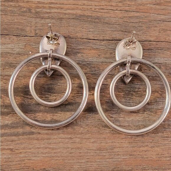 Vintage Sterling Onyx Double Hoop Earrings - Picture 6 of 7